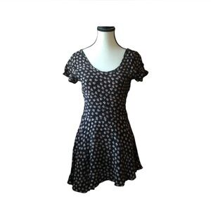 Brandy Melville Black asymmetrical mini dress with light pink rose print